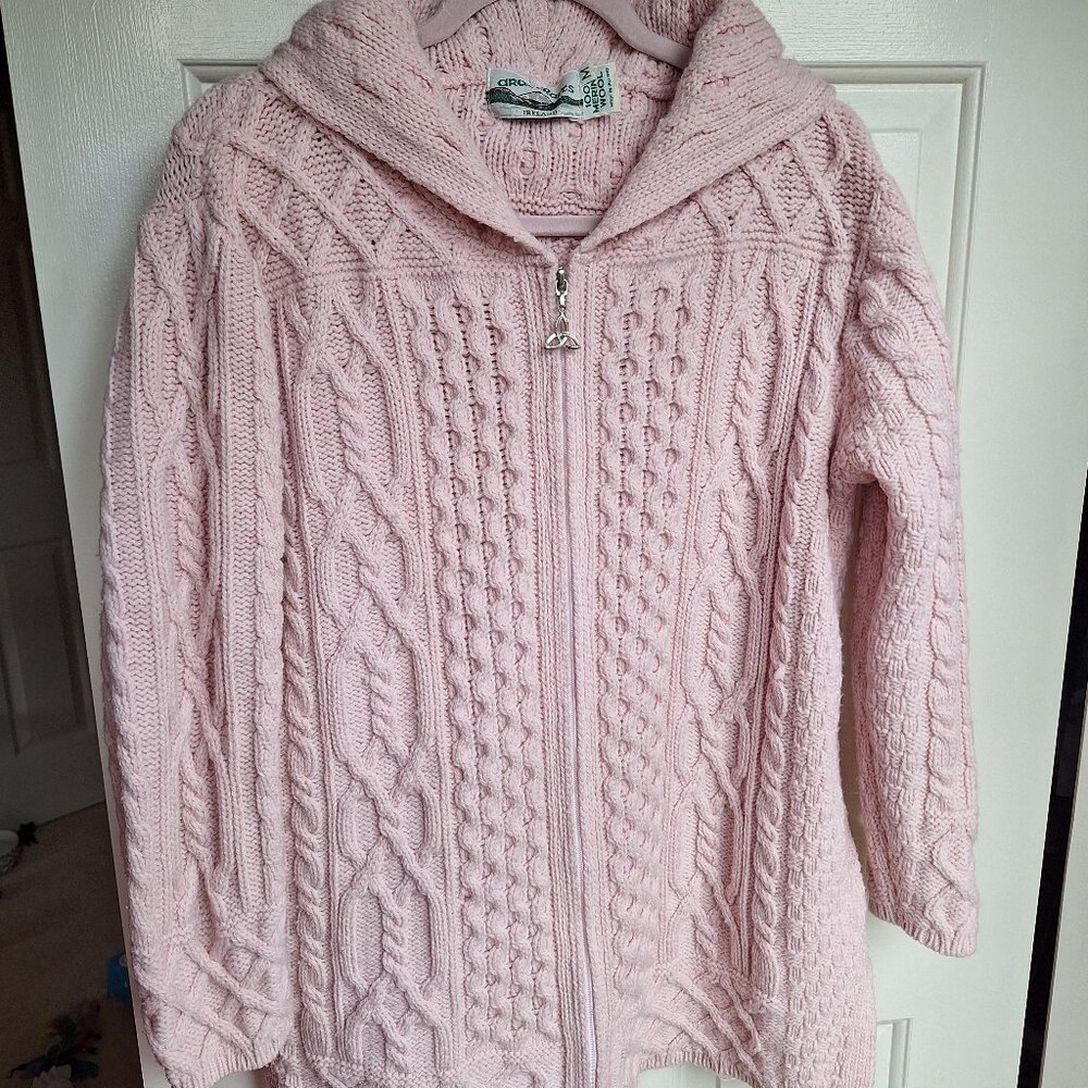 Aran Crafts Fisherman Wool Sweater Zip Cardigan M